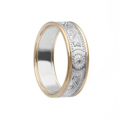 Sterling Silver & 10k Yellow Gold Ladies Narrow Warrior Shield Celtic Wedding Ring 6.9mm