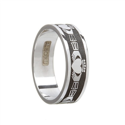 Sterling Silver Men's Claddagh Wedding Ring (Oxidized)  7.2mm
