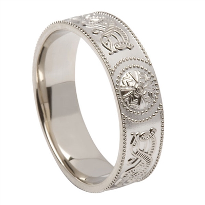 14k White Gold Men's Warrior Shield Celtic Wedding Ring 6.1mm - Comfort Fit
