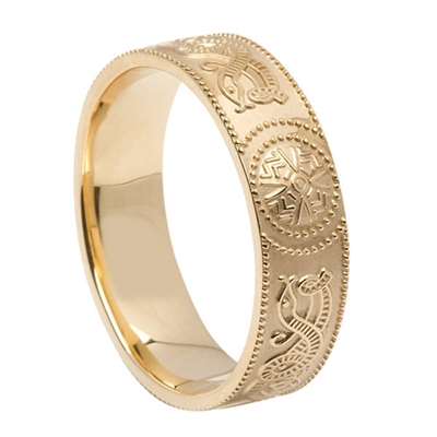 14k Yellow Gold Men's Warrior Shield Celtic Wedding Ring 6.1mm - Comfort Fit