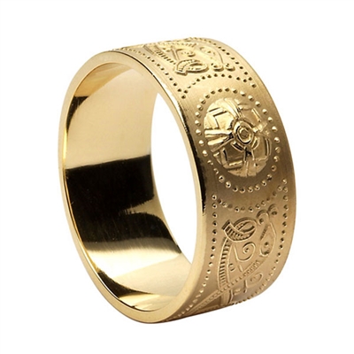 10k Yellow Gold Extra Wide Warrior Shield Men's Celtic Wedding Ring 9mm