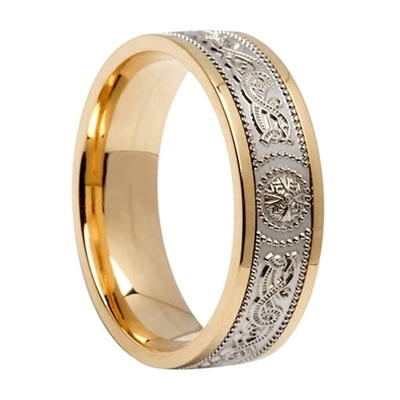 14k White Gold Men's Warrior Shield Celtic Wedding Ring 6.6mm