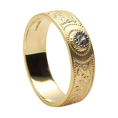 10k Yellow Gold Diamond Warrior Shield Men's Celtic Wedding Ring 6mm