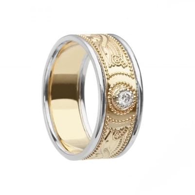 10k Yellow Gold Diamond Warrior Shield Men's Celtic Wedding Ring 8.9mm
