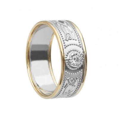 10k White Gold Diamond Warrior Shield Men's Celtic Wedding Ring 8.9mm