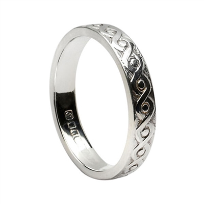 10k White Gold Ladies Celtic Weaves Wedding Ring 3.8mm