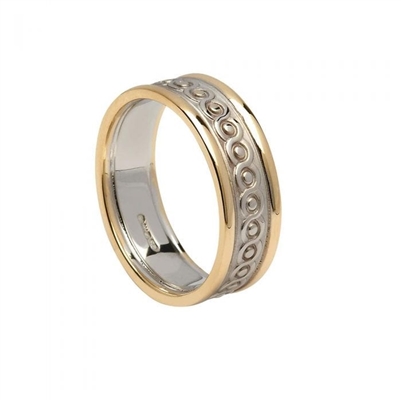 Sterling Silver & 10k Yellow Gold Men's Celtic Weaves Wedding Ring 7.5mm