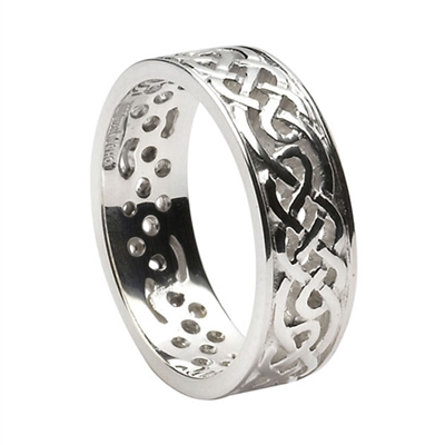 10k White Gold Men's Filagree Celtic Knots Wedding Ring 6.9mm