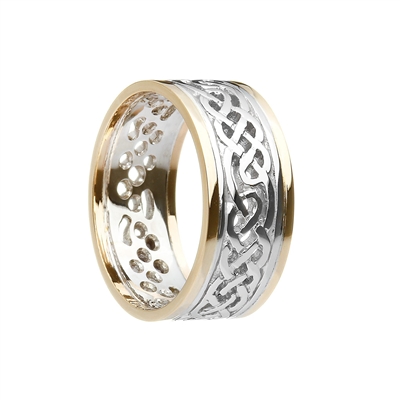 Sterling Silver & 10k Yellow Gold Men's Filigree Celtic Knots Wedding Ring 9.3mm