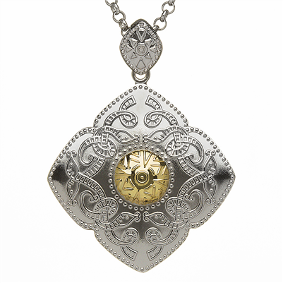 Sterling Silver & 18k Yellow Gold Bead Warrior Shield Large Celtic Pendant