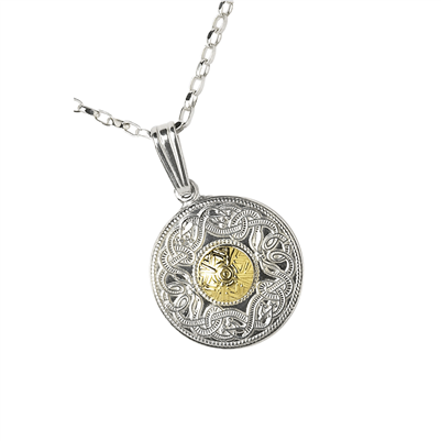 Sterling Silver & 18k Yellow Gold Bead Small Warrior Shield Celtic Pendant