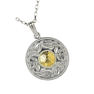 Sterling Silver & 18k Yellow Gold Bead Large Warrior Shield Celtic Pendant