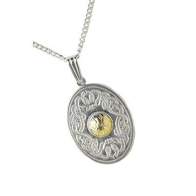 Sterling Silver With 18k Gold Bead Large Oval Celtic Warrior Pendant