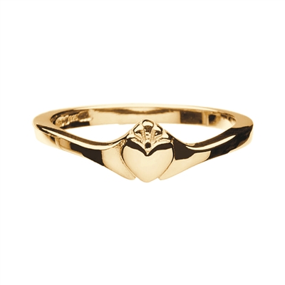 14k Yellow Gold Contemporary Ladies Claddagh Ring 5.3mm