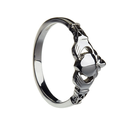 14k White Gold & Trinity Knot Cuffs Medium Ladies Claddagh Ring
