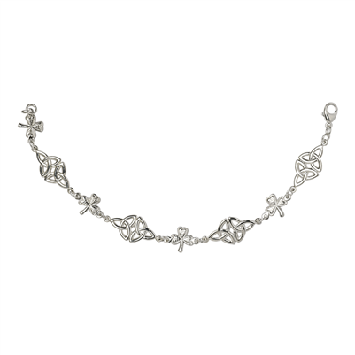 Sterling Silver Trinity Knots & Shamrocks Celtic Bracelet