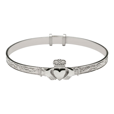 Sterling Silver Expander Baby Claddagh Bangle