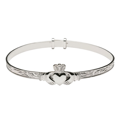 Sterling Silver Expander Maids Claddagh Bangle