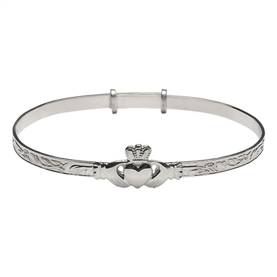 Sterling Silver Ladies Expander Claddagh Bangle