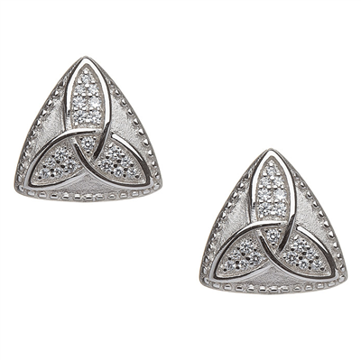 Sterling Silver Trinity Knot With CZ's Solid Celtic Earrings