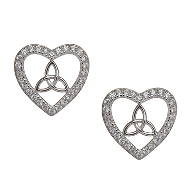 Sterling Silver Heart Shaped Trinity Knot & CZ's Celtic Earrings