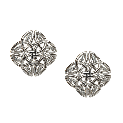 Sterling Silver Trinity Knots & CZ's Stud Celtic Earrings