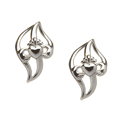 Sterling Silver Curved Plain Claddagh Earrings