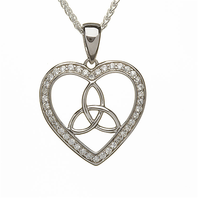 Sterling Silver Heart Shaped CZ Trinity Knot Celtic Pendant