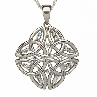 Sterling Silver CZ Trinity Knots Celtic Pendant