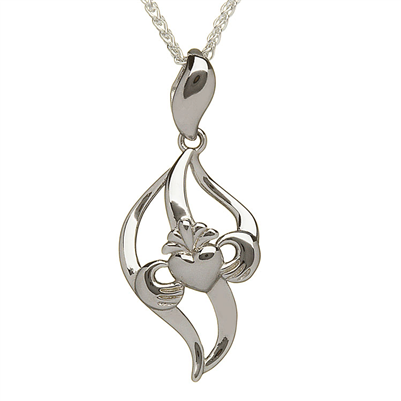 Sterling Silver Curved Plain Claddagh Pendant