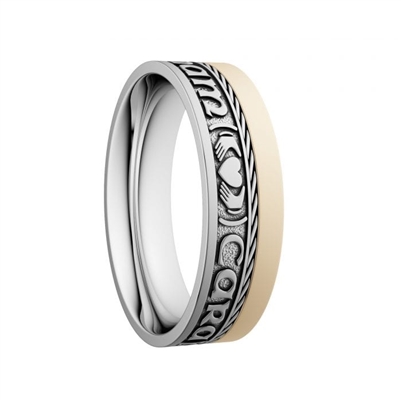 14k Gold Unisex "Mo Anam Cara" Dual Celtic Designs Wedding Ring 7mm