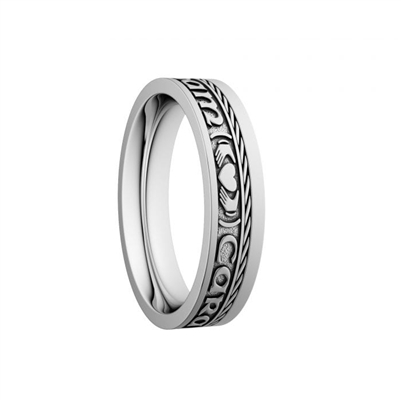 10k White Gold Ladies "Mo Anam Cara" Dual Celtic Designs Wedding Ring 5.2mm