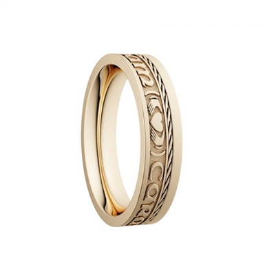 10k Yellow Gold Ladies "Mo Anam Cara" Dual Celtic Designs Wedding Ring 5.2mm