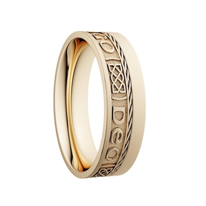 10k Yellow Gold Unisex "Gra Go Deo" Dual Celtic Designs Wedding Ring 7mm