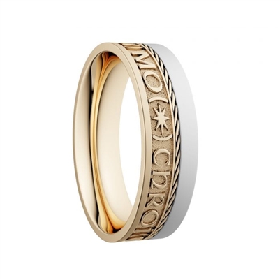 14k Gold Unisex "Gra Geal Mo Chroi" Dual Celtic Designs Wedding Ring 7mm