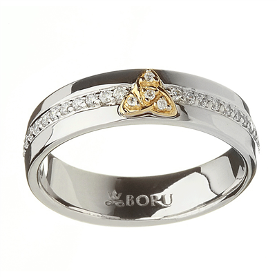 14k White Gold CZ Trinity Knot Wide Ladies Celtic Wedding Ring