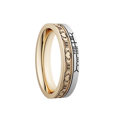 10k Yellow/White Gold Ladies Narrow "Claddagh"  Dual Celtic Designs Wedding Ring 5.2mm