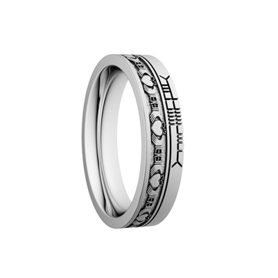 10k White Gold Ladies Narrow "Claddagh"  Dual Celtic Designs Wedding Ring 5.2mm
