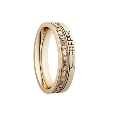 10k Yellow Gold Ladies Narrow "Claddagh"  Dual Celtic Designs Wedding Ring 5.2mm