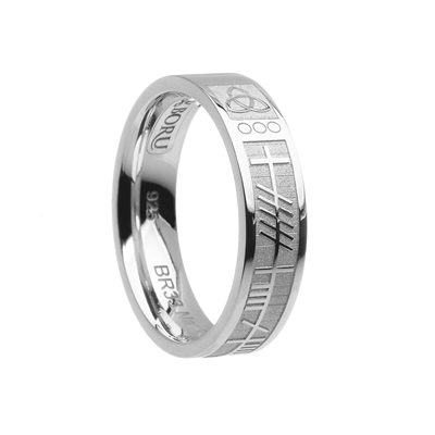 10k White Gold Ogham Celtic Wedding Ring 5.2mm