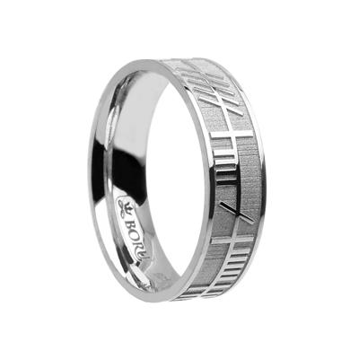 14k White Gold Wide Ogham Celtic Wedding Ring 7.2mm