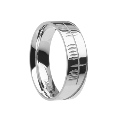 10k White Gold Wide Ogham Celtic Wedding Ring 7.2mm