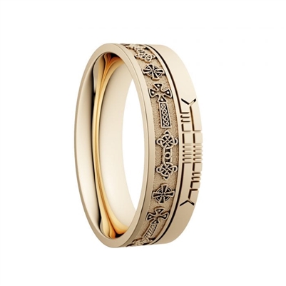 10k Yellow Gold Unisex "Celtic Cross" Dual Celtic Designs Wedding Ring 7mm