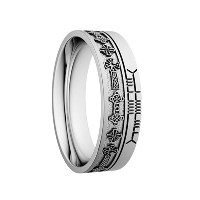 14k White Gold Unisex "Celtic Cross" Dual Celtic Designs Wedding Ring 7mm