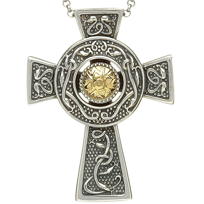 Sterling Silver Large Oxidised & 18K Gold Bead Celtic Cross