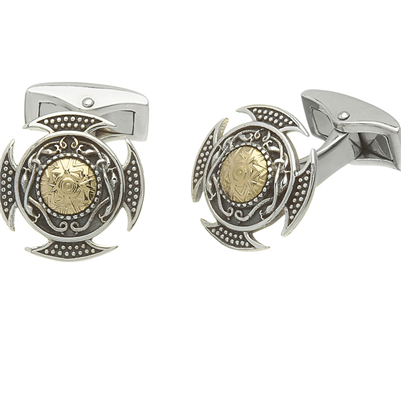 Sterling Silver Oxidised & 18k Gold Bead Celtic Cufflinks