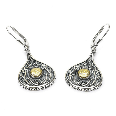 Sterling Silver (Oxidised) Teardrop & 18k Bead Contemporary Celtic Earrings