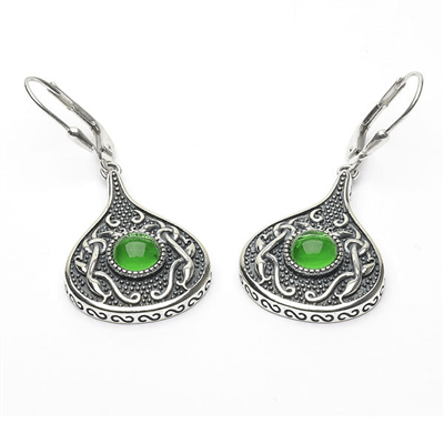 Sterling Silver (Oxidised) Glass Teardrop Contemporary Celtic Earrings