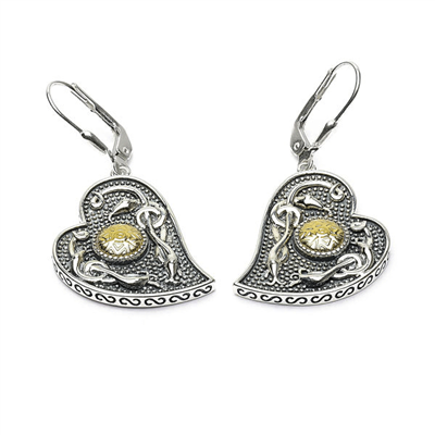Sterling Silver (Oxidised) & 18k Bead Heart Contemporary Celtic  Earrings