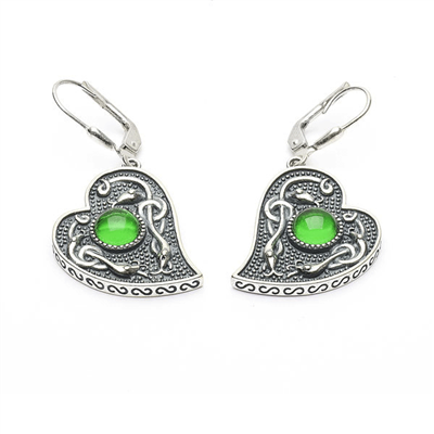 Sterling Silver (Oxidised) Glass Heart Contemporary Celtic Earrings